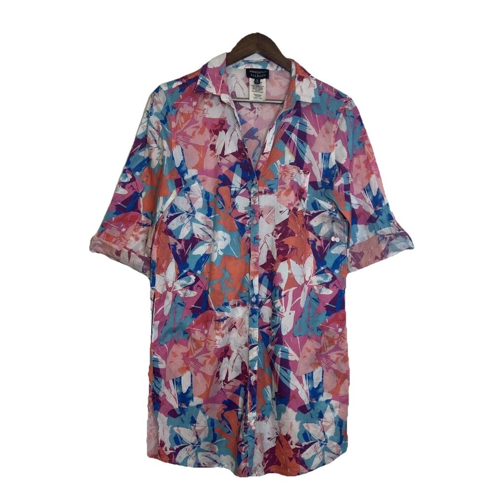 Miraclesuit x Talbots Shirt Dress 100% Cotton Swim Cover NWT - Medium